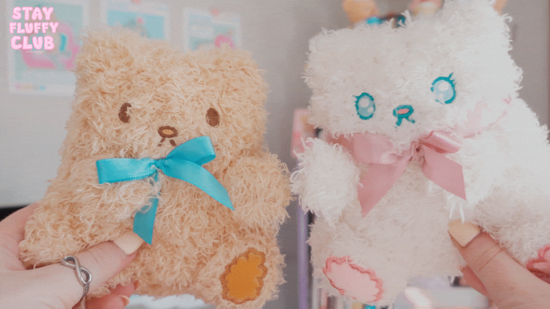 Osito & Clover Hand Holding Plush Keychain *PREORDER* - Glitter Bones Boutique