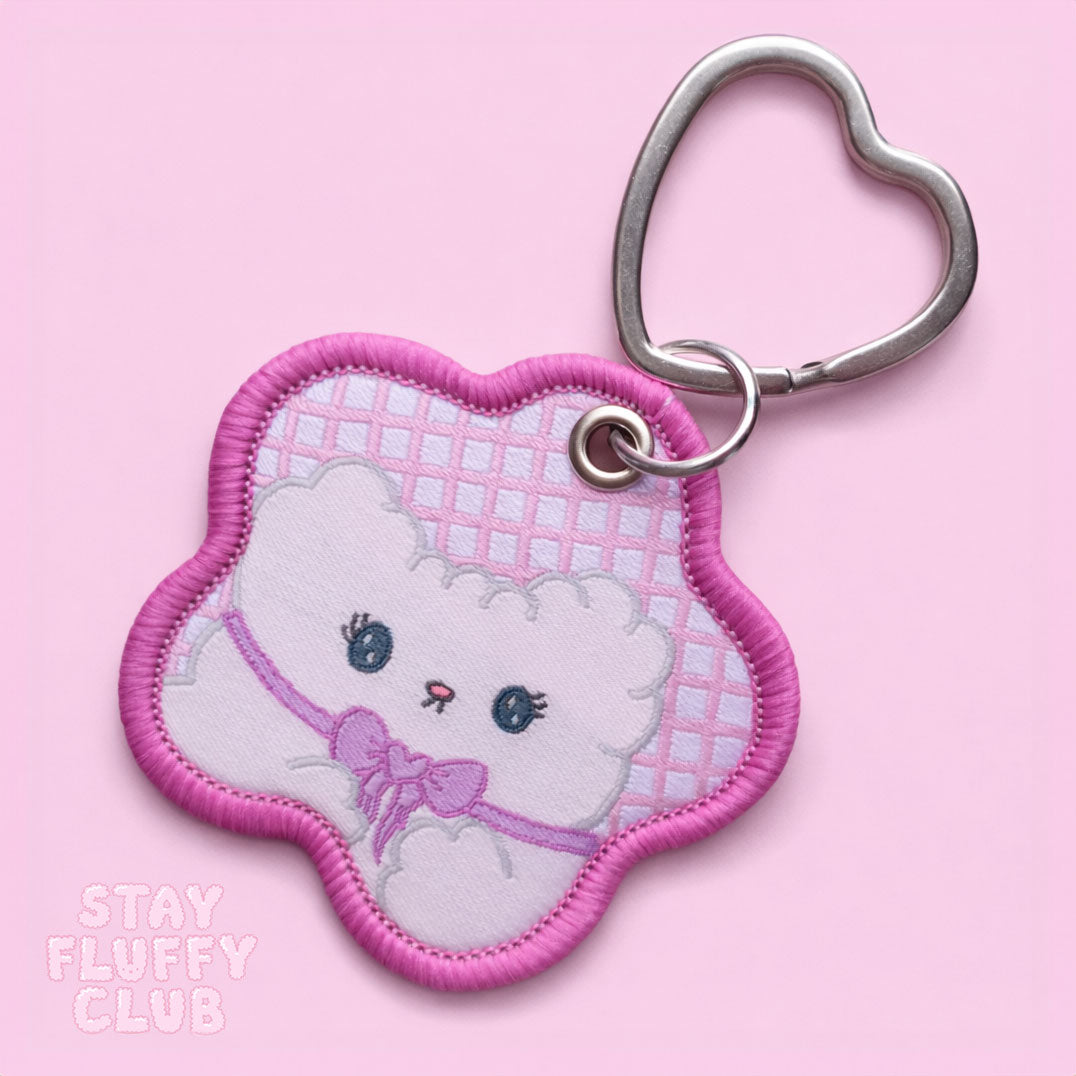 Clover Pink Gingham Embroidered Keychain - Glitter Bones Boutique