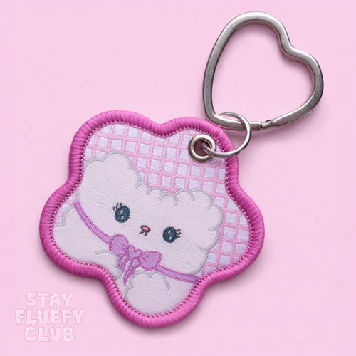 Clover Pink Gingham Embroidered Keychain - Glitter Bones Boutique