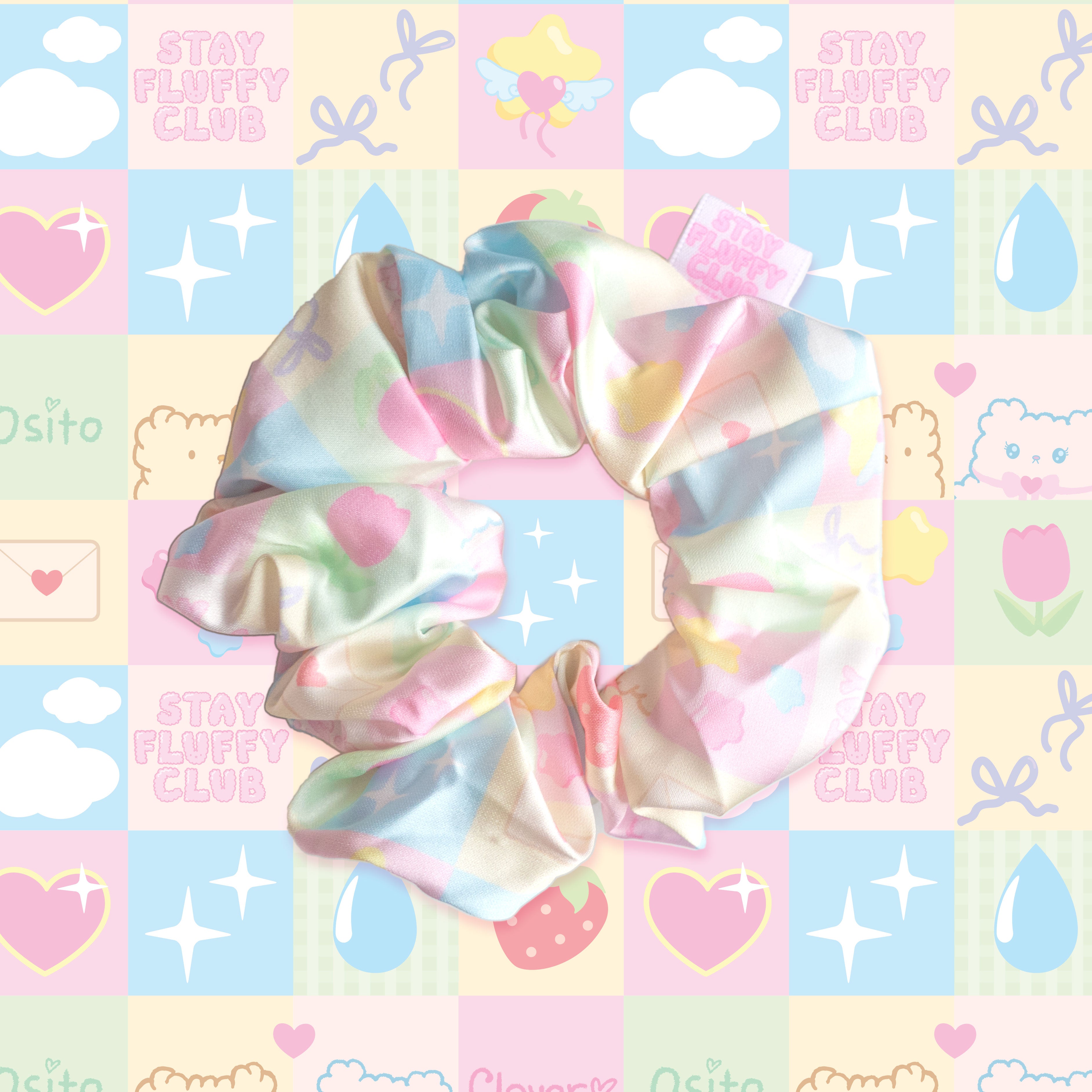 Stay Fluffy Club Pastel Patterned Scrunchie