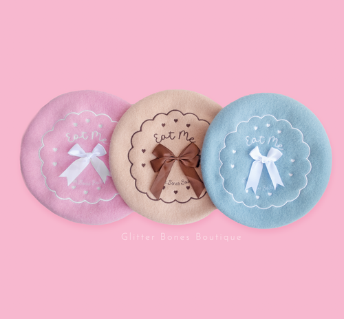 Eat Me Biscuit Beret Powder Blue - Glitter Bones Boutique
