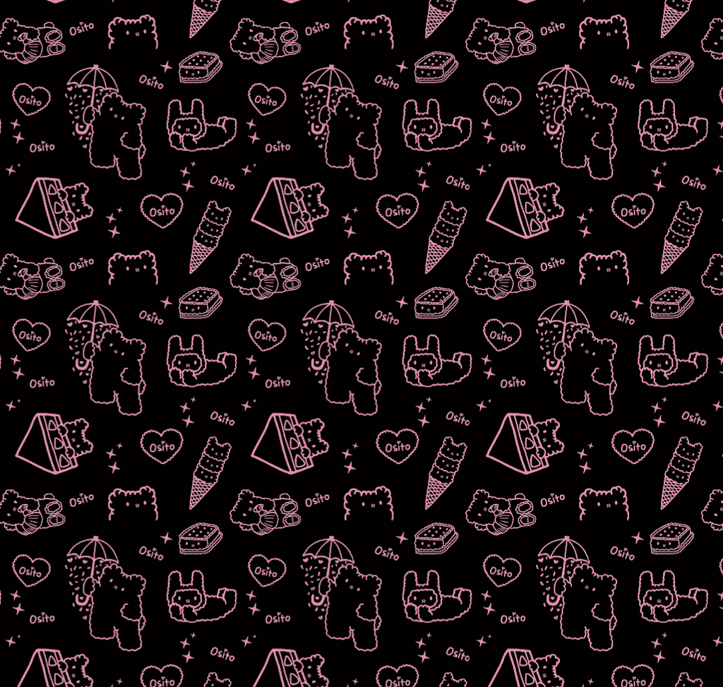 Osito Black and Pink Kawaii Pattern Scrunchie