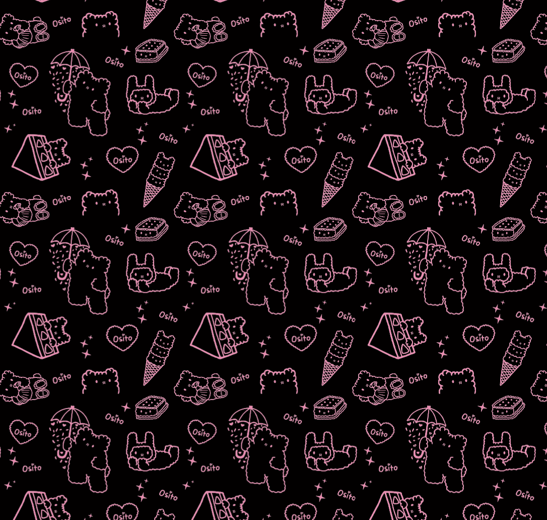 Osito Black and Pink Kawaii Pattern Scrunchie