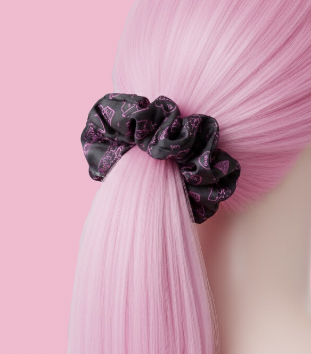 Osito Black and Pink Kawaii Pattern Scrunchie