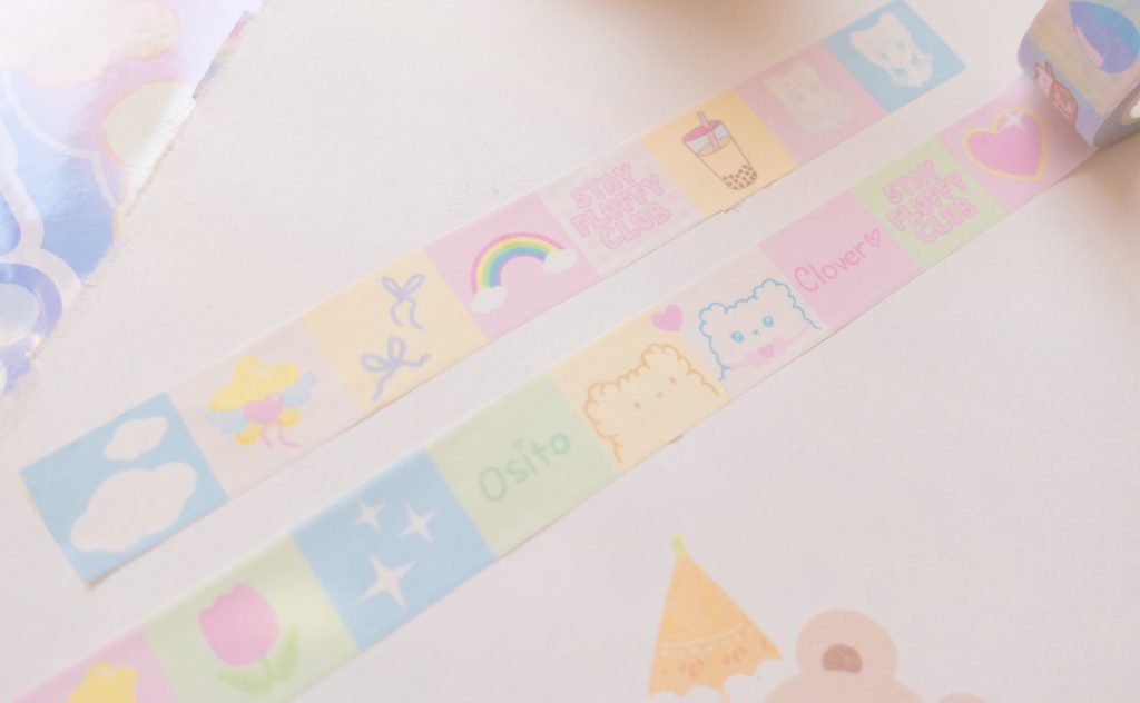 Kawaii Quilt Stay Fluffy Club Washi Tape - Glitter Bones Boutique